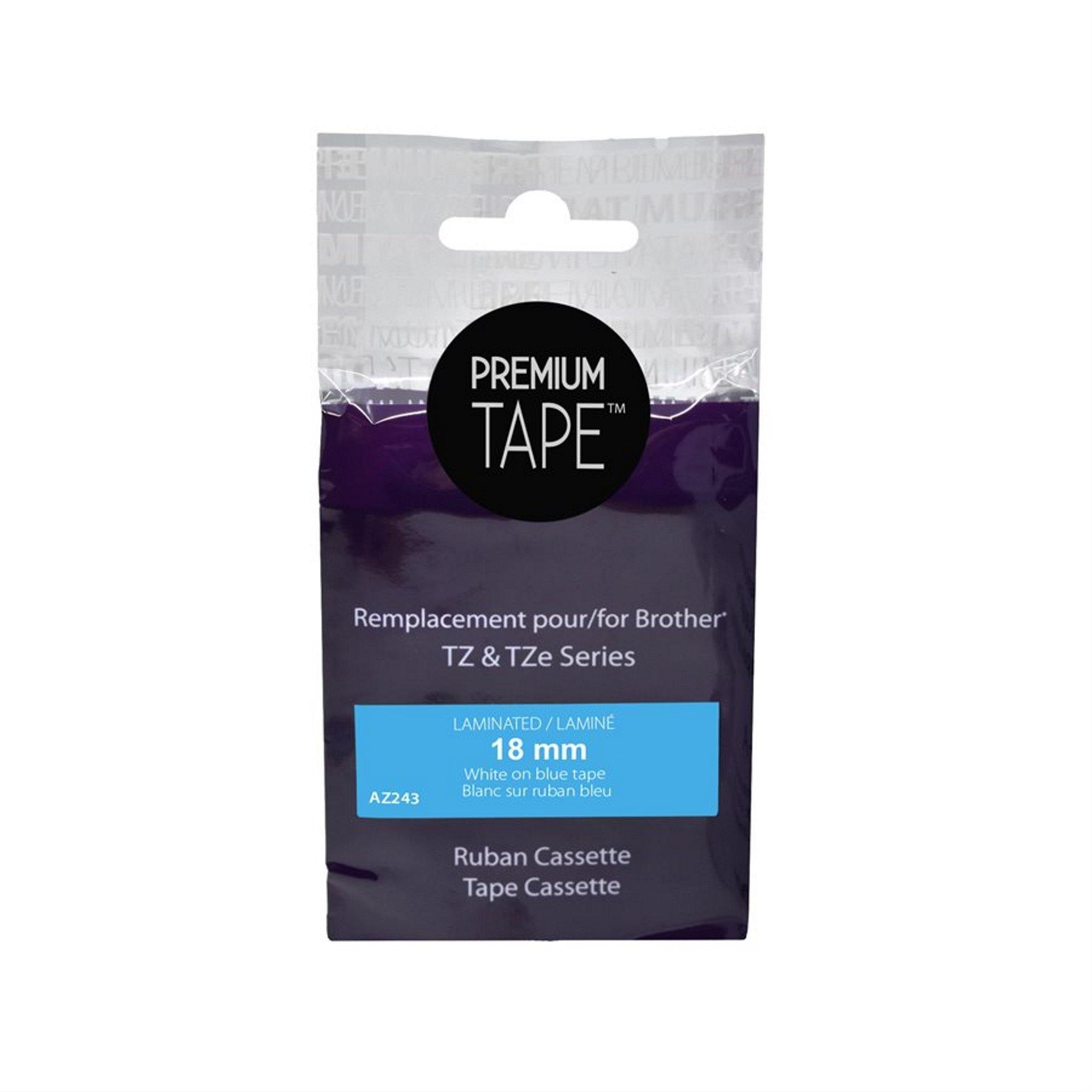 Brother TZe-243 compatible Bleu/Blanc, 18mm - Goodshop Canada